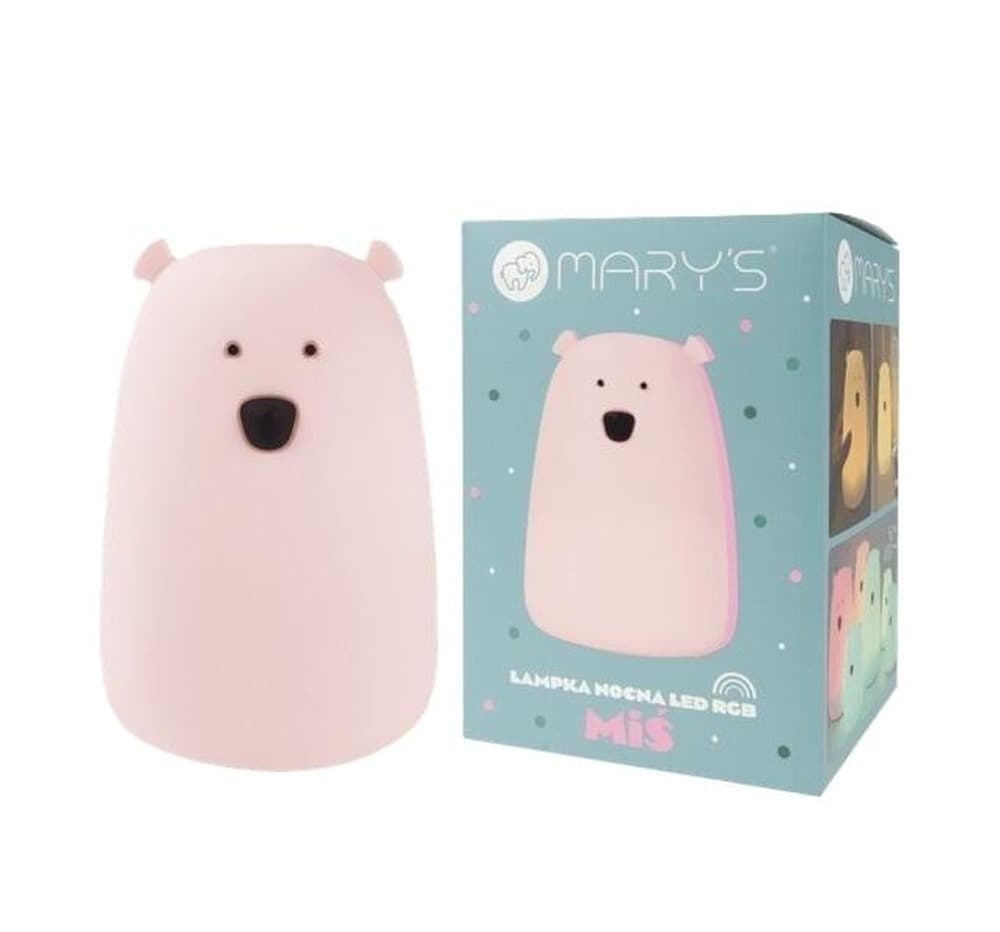 Lampka nocna LED RGB+WW miś duży różowy z pilotem