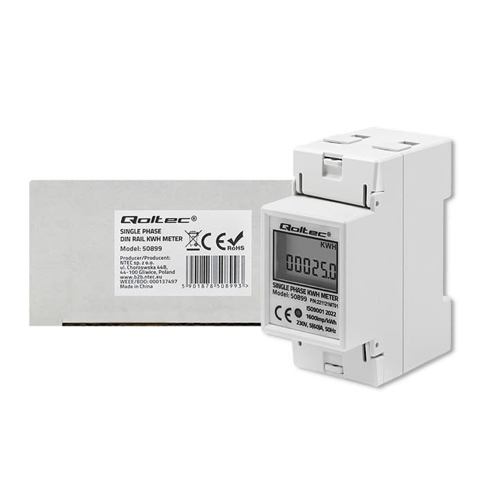 Licznik zużycia energii elektrycznej jednofazowy na szynę DIN 230V LCD 2P