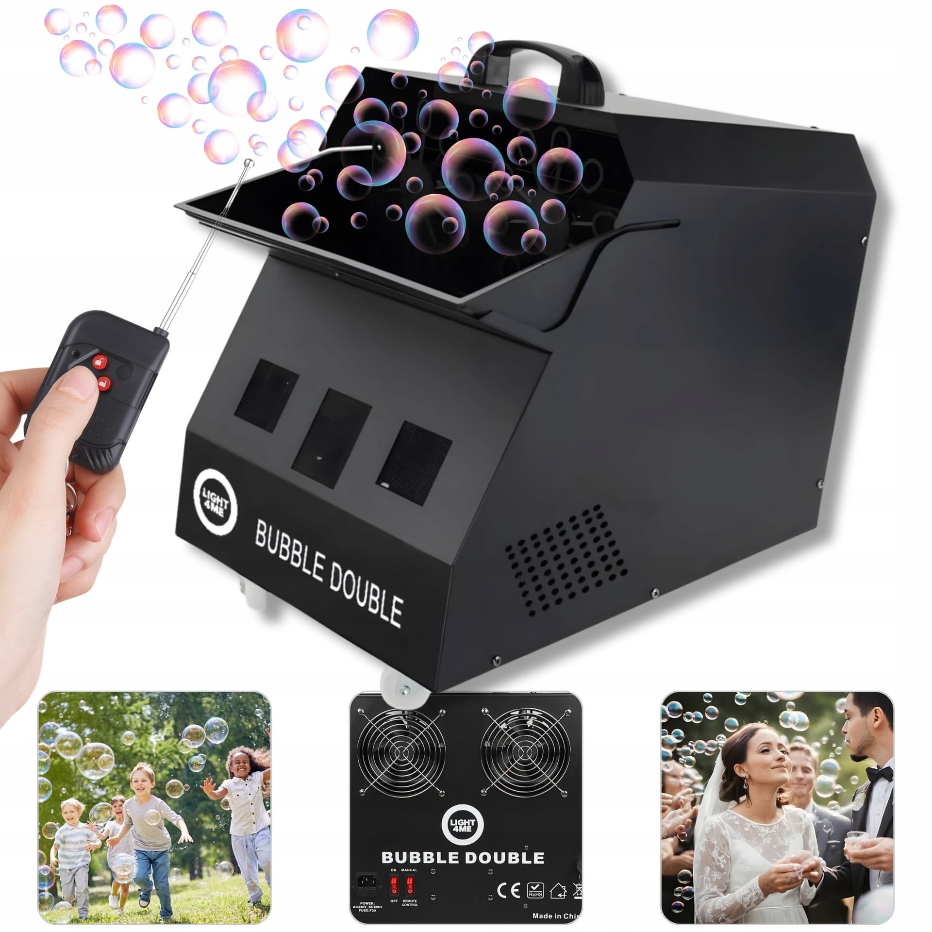 LIGHT4ME BUBBLE DOUBLE - Wytwornica baniek mydlanych 300W, pilot