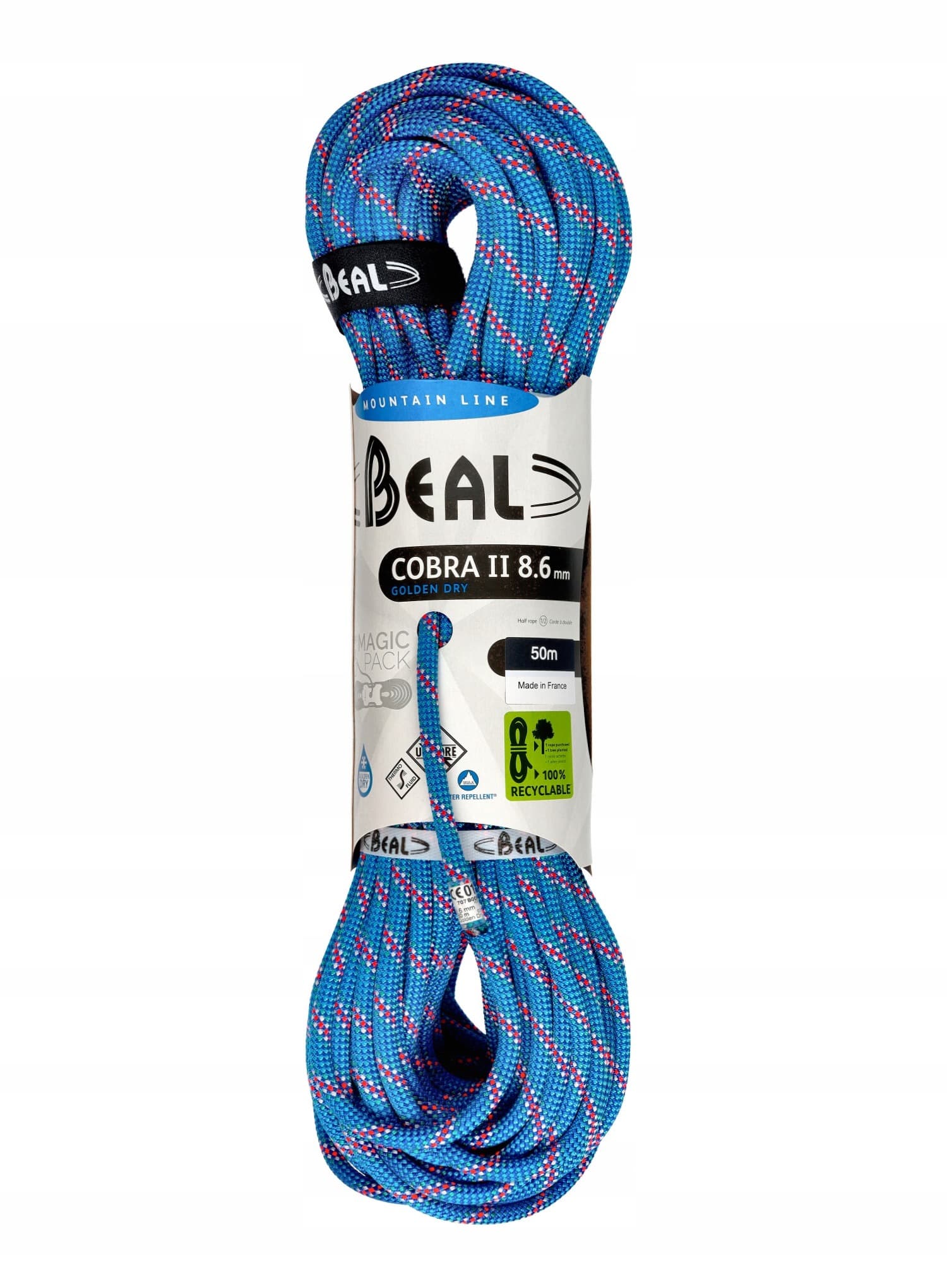 Lina wspinaczkowa BEAL Cobra Unicore 8.6mm 50m Golden Dry-Blue