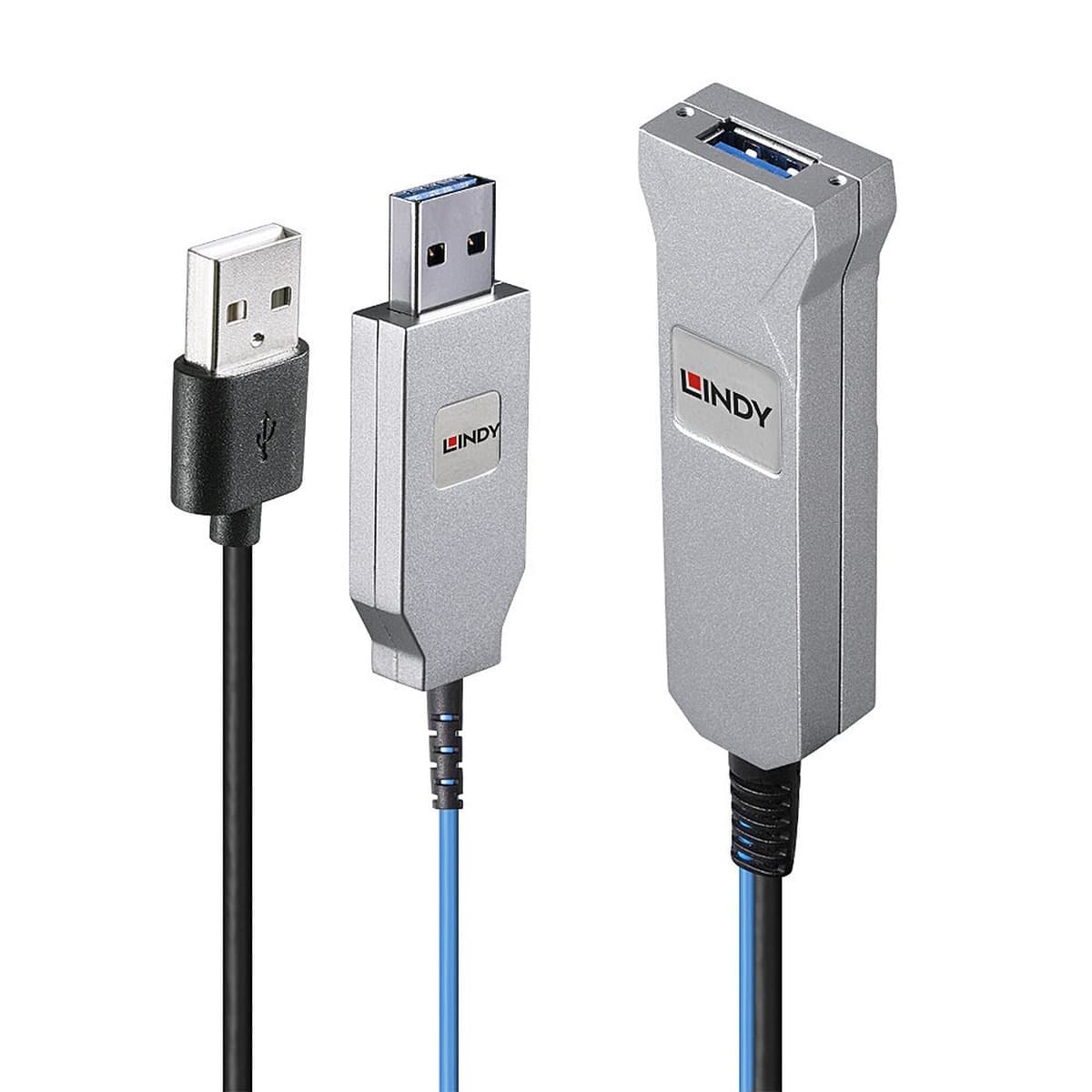 Lindy 43345 Kabel USB 3.2 Gen 1 (3.1 Gen 1) 30m, USB-A - 2x USB-A, Niebiesko-Srebrny