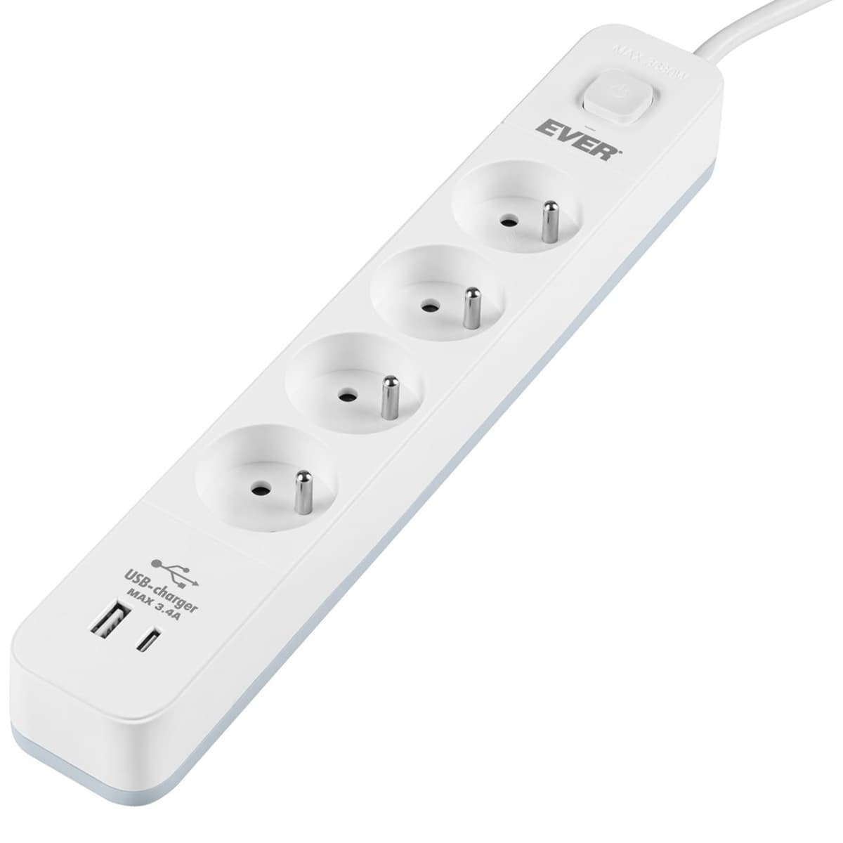 Listwa antyprzepięciowa Ever Protect 4 gniazda, 1xUSB-A, 1xUSB-C, 1,5 m