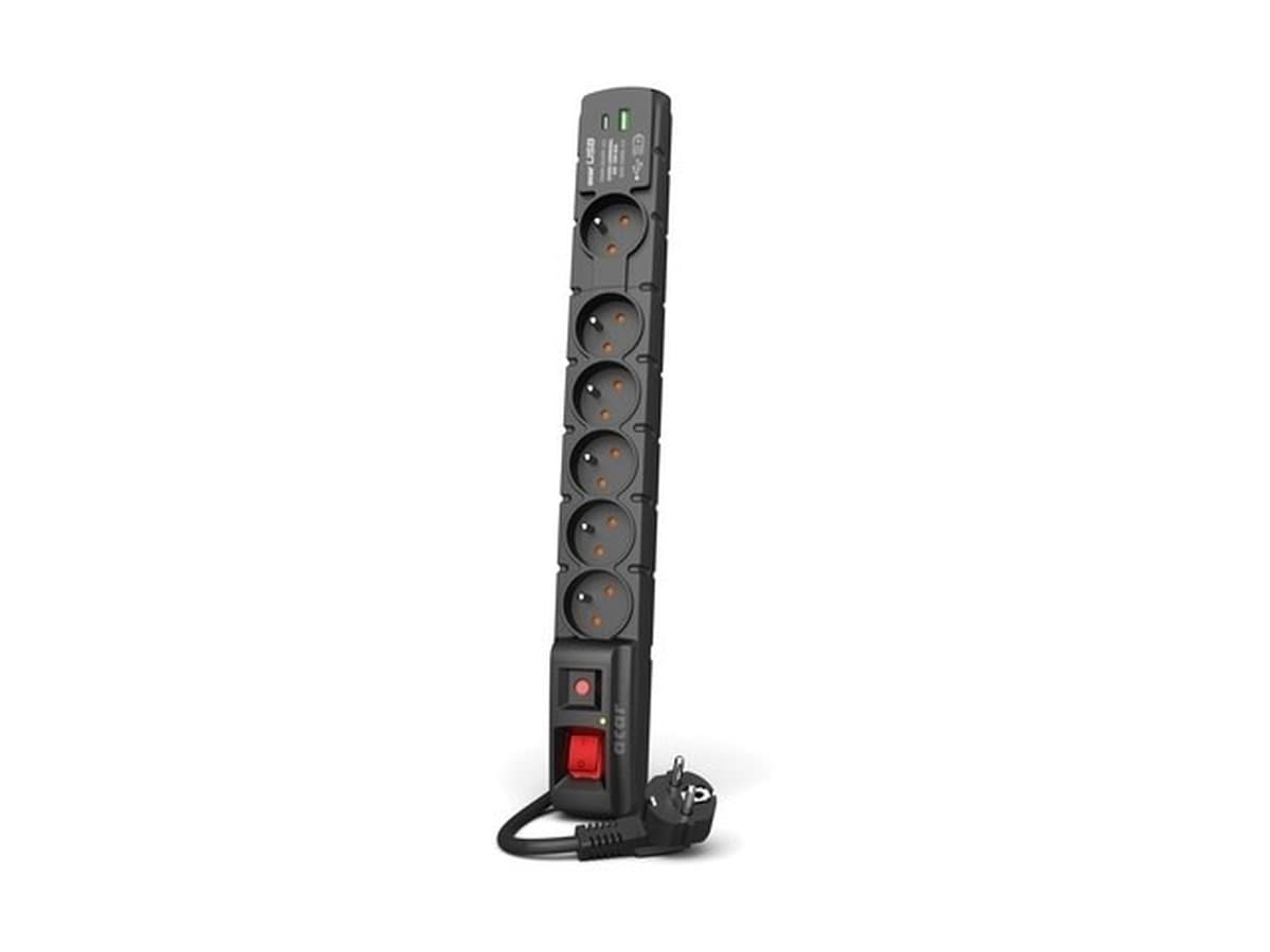 Listwa zasilająca ACAR S6 USB Type-A+C 3m 6 gniazd 230V PD 3.0 QC czarna