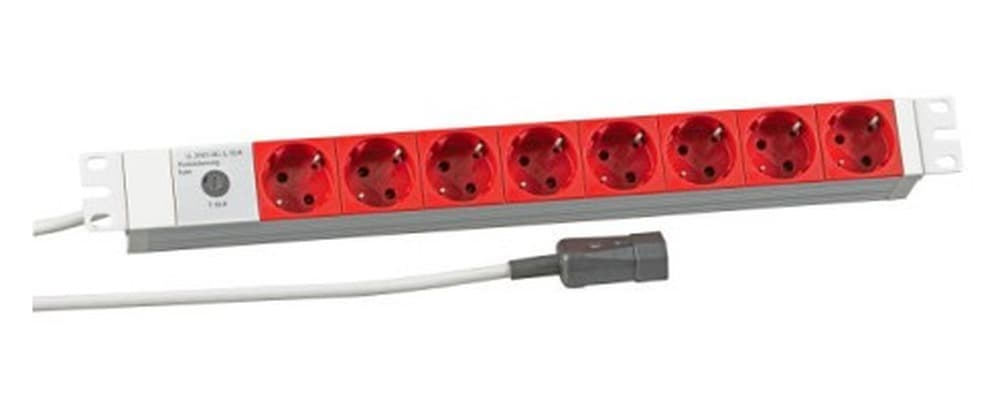 Listwa zasilająca EFB 19" 1HE 8xCEE 7/3, czerwona, z kablem C14