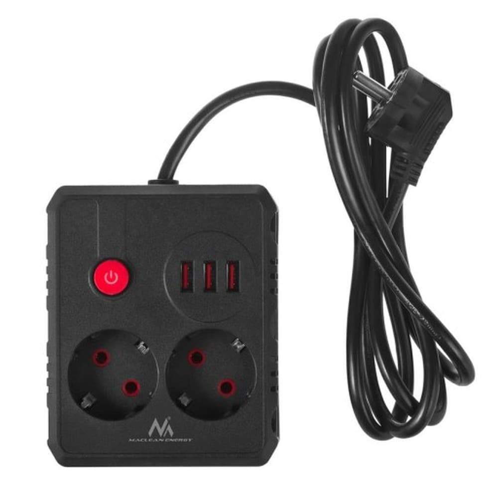 Listwa zasilająca Maclean 2 gniazda + 3xUSB 2500W 1.5m czarna