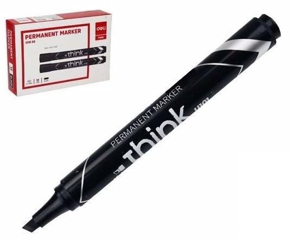 Marker permanentny Deli ścięty 1,5-5mm czarny 12 sztuk