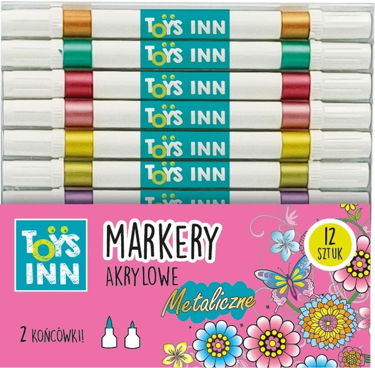 R- Markery akrylowe metaliczne dwie końcówki 12 kolorów ToysInn STN 9155