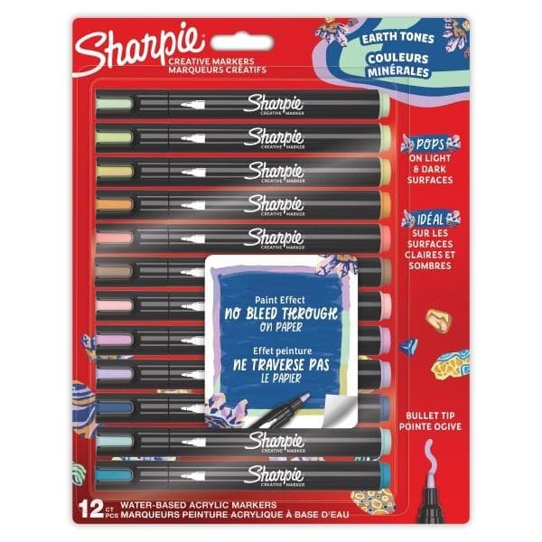 Markery akrylowe Sharpie 12 kolorów odcienie ziemi