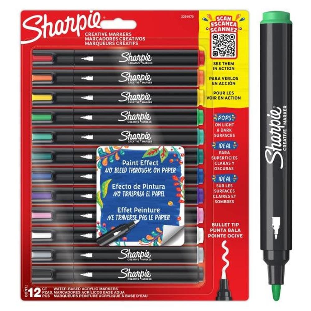 Markery akrylowe Sharpie 12 kolorów z końcówką stożkową