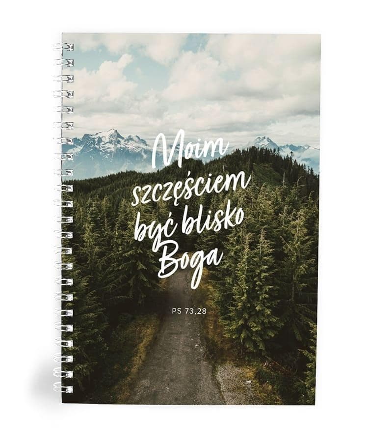 Mój dziennik Moim szczęściem być blisko Boga - notes A5 w linie z górskim widokiem Szaron