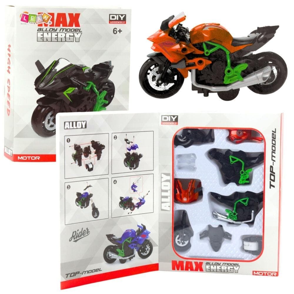 Metalowy motocykl do skręcania model 1:14 zielono-pomarańczowy