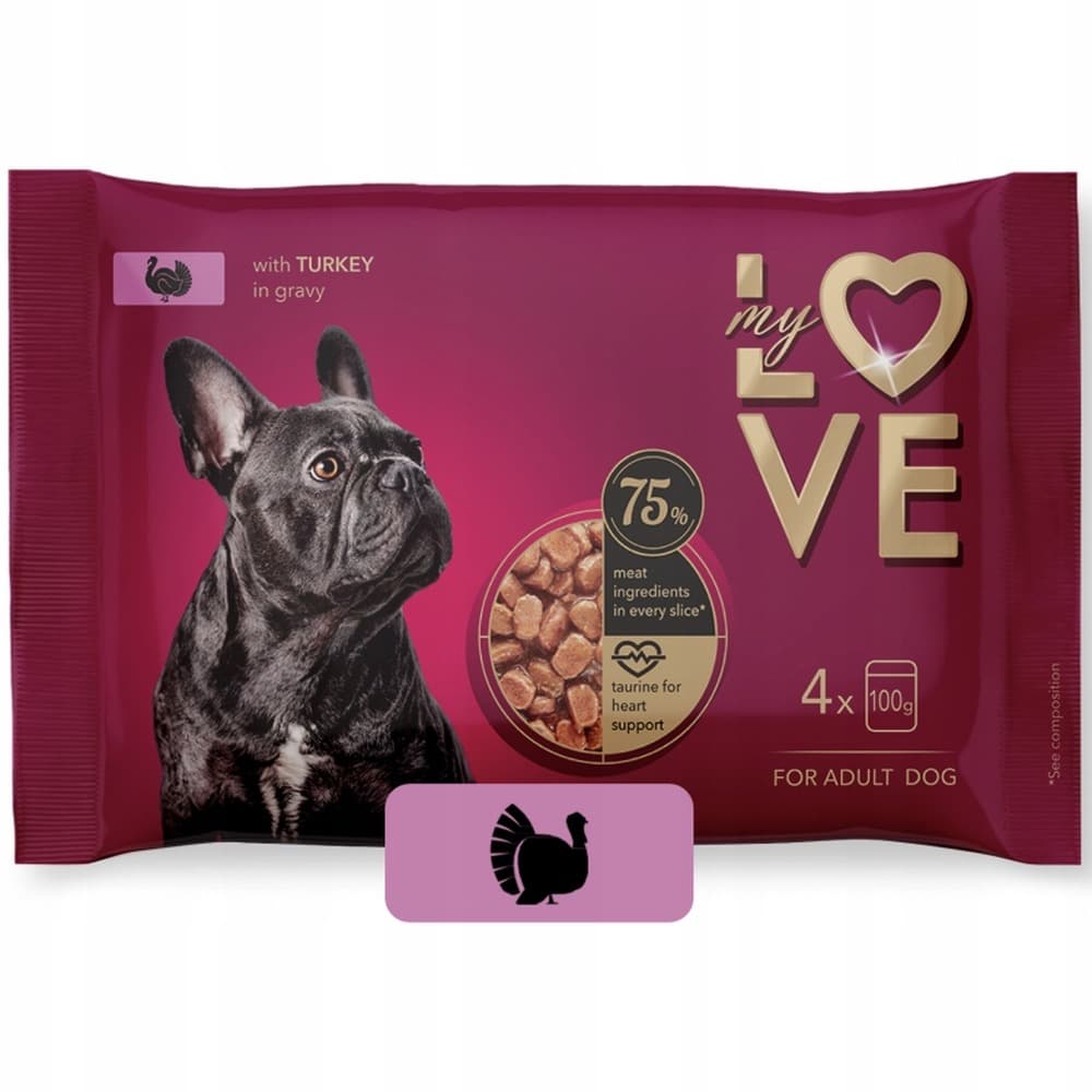 My Love Zestaw pełnoporcjowa karma w saszetkach dla dorosłych psów z indykiem 4 x 100g