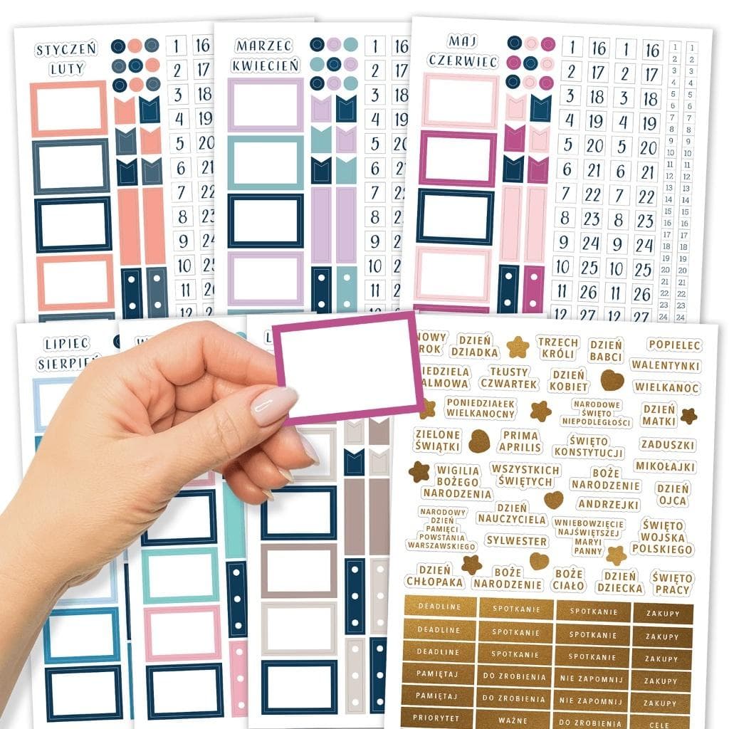 Zestaw 7 arkuszy naklejek do planerów i Bullet Journal A5