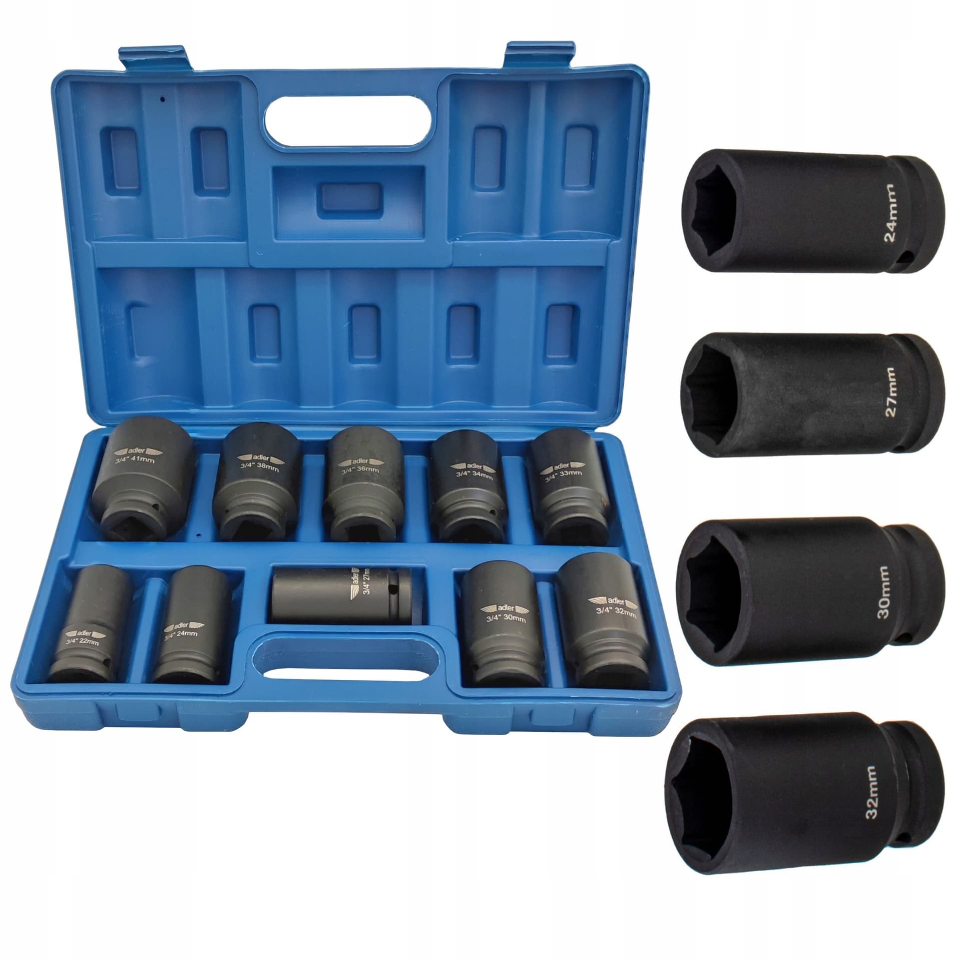 Nasadki udarowe 3/4 cala 10 sztuk (22-41 mm)