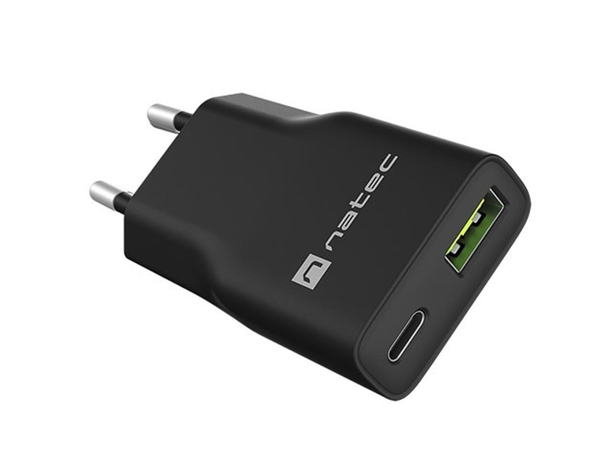 NATEC Ładowarka Sieciowa GaN Slim 20W USB-A + USB-C Czarna