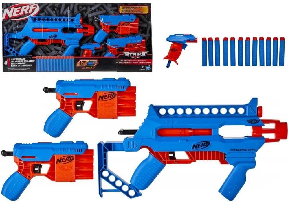 Nerf Alpha Strike Blast Kit - Zestaw 3 wyrzutni i 12 strzałek Elite