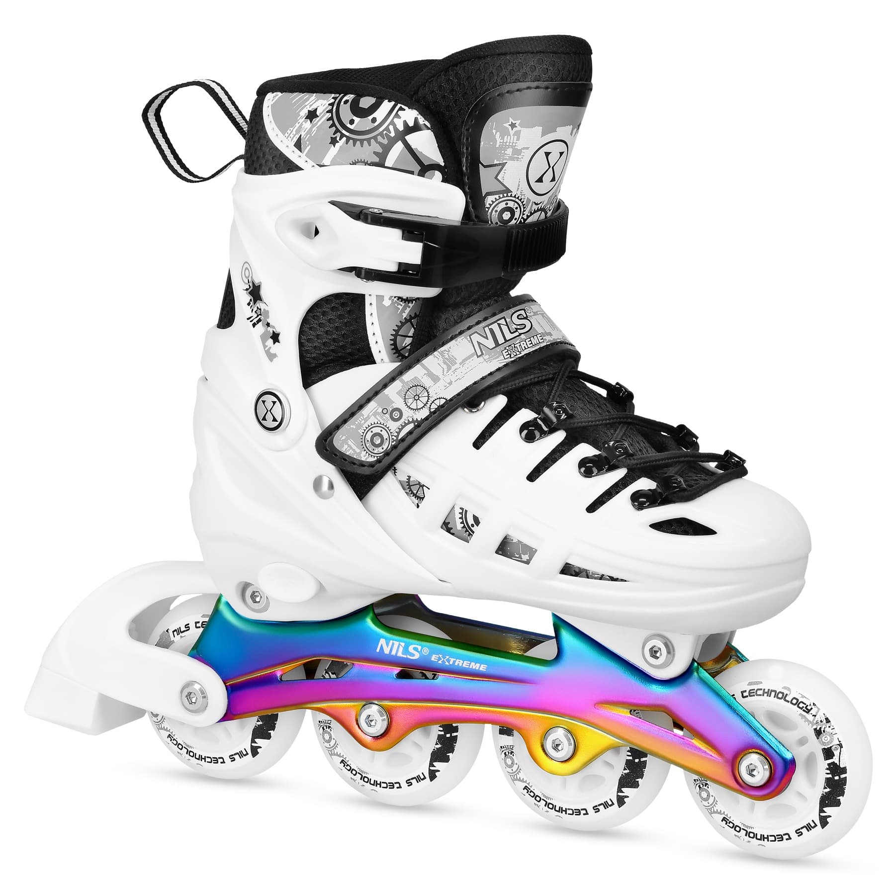 Nils Extreme Łyżworolki 4w1 LED Białe Rainbow Rozmiar L (39-42)