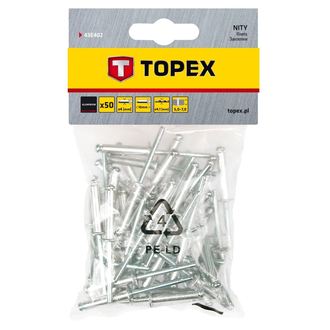 Nity aluminiowe 4.0 x 10 mm, opakowanie 50 sztuk