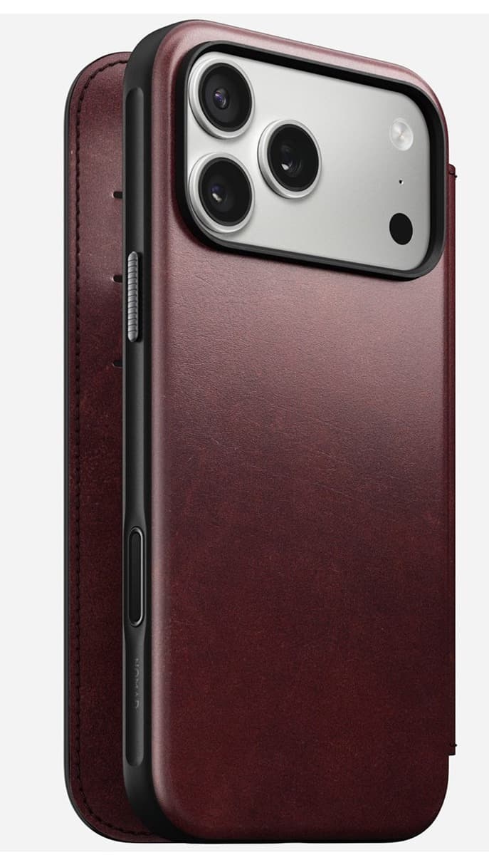 NOMAD Modern Leather Folio - skórzane etui do iPhone 17 Pro Max z MagSafe, skóra Horween (burgundy)