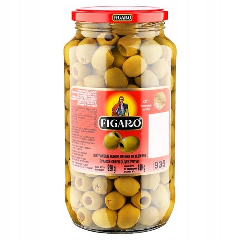 R- Hiszpańskie oliwki zielone z pastą paprykową 920 g/575 g Figaro