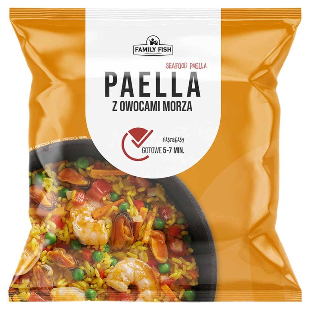 Seafood Paella Paella z owocami morza z krewetkami i małżami, 400g Family Fish