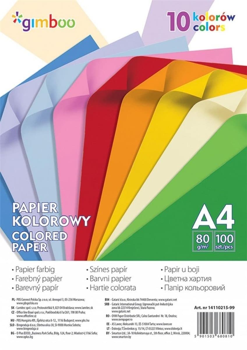 Papier kolorowy neonowy 10 kolorów 100 arkuszy