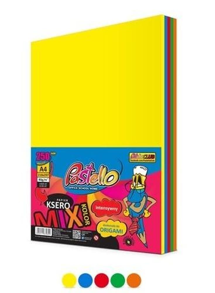 Papier ksero A4 80g, 5 kolorów, 250 arkuszy