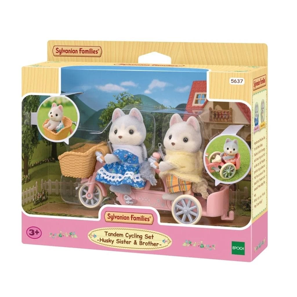 Sylvanian Families Figurki husky Hayden i Pauline na rowerze