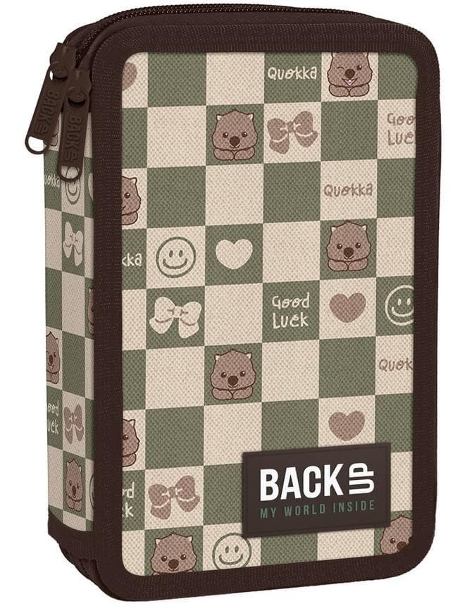 Piórnik dwukomorowy z wyposażeniem DERFORM Kratka Cute 20 x 13 x 5 cm
