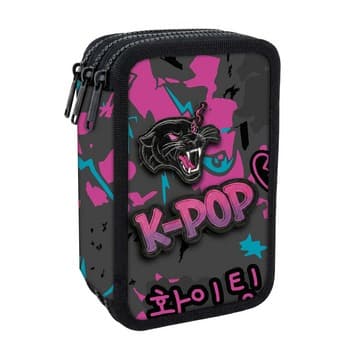 Piórnik potrójny z wyposażeniem szkolnym K-POP 18 kredek 18 flamastrów