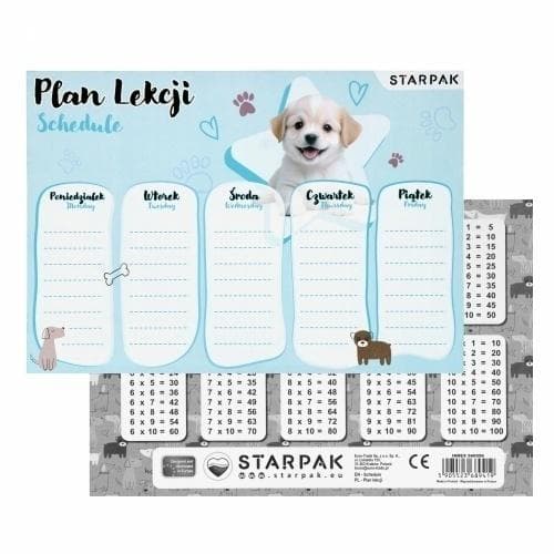 Plan lekcji Cuties Pieski2 z tabliczką mnożenia STARPAK