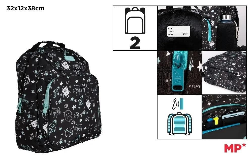 Plecak Dwukomorowy Kosmos Czarny 32x12x38 cm