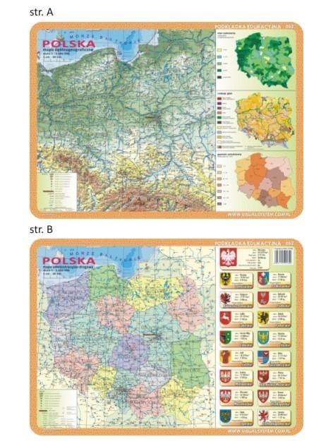 Podkładka edukacyjna Mapa Polski Ogólnogeograficzna i Administracyjna