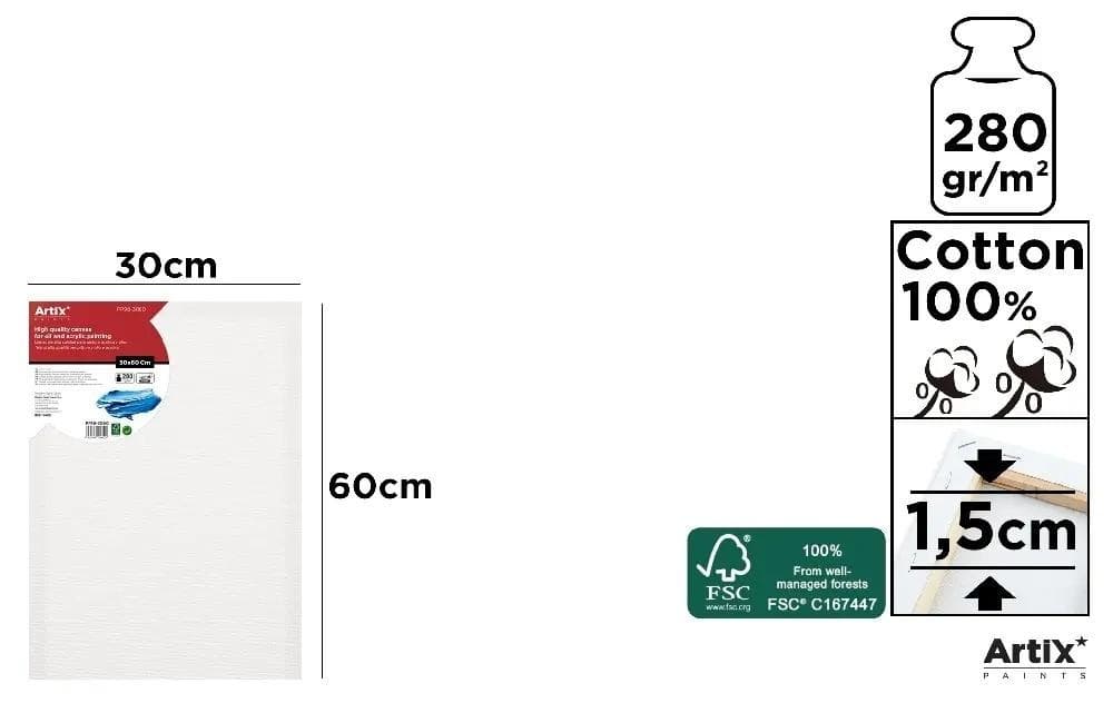 Podobrazie bawełniane 30 x 60 x 1,5 cm, 280 g/m2