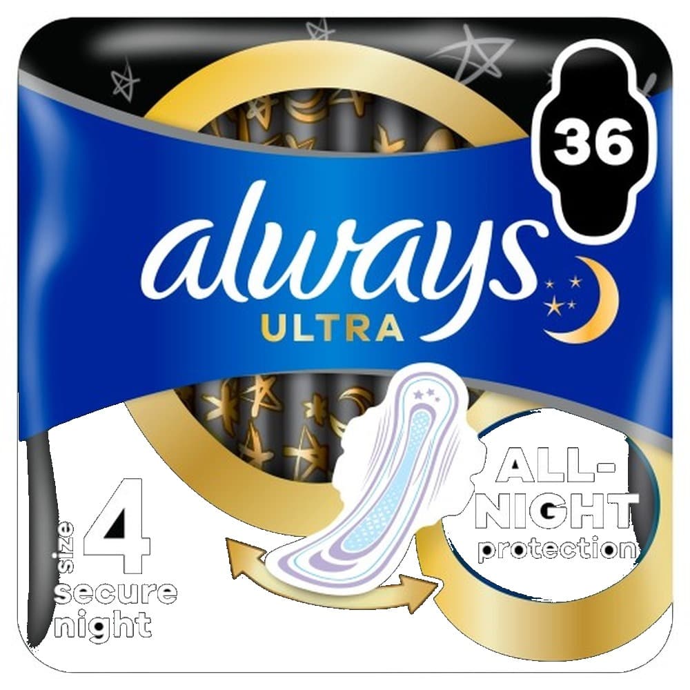 Always Ultra Podpaski Secure Night ze skrzydełkami 36 szt.
