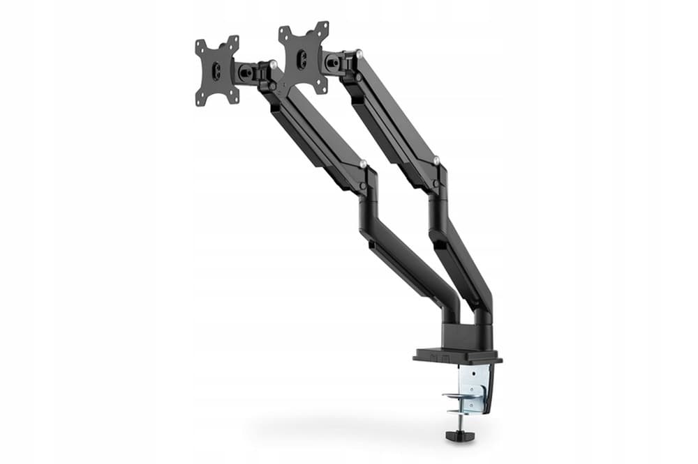 Podwójne ramię biurkowe z zaciskiem i sprężyną mechaniczną do 2x LCD 35" (VESA 75x75, 100x100) - Czarne