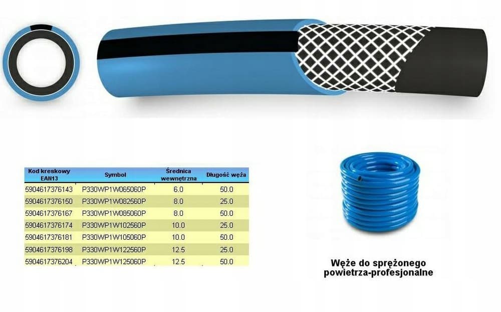 POLIX Wąż Sprężonego Powietrza Niebieski 12,5mm x 50m 4-Warstwowy