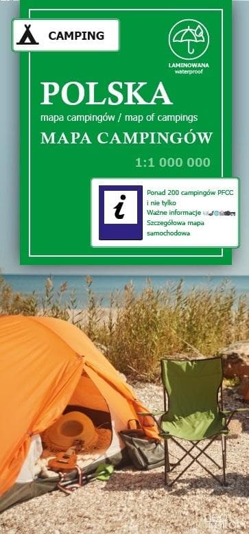 Mapa campingów Polski 1:1 000 000 laminowana wodoodporna