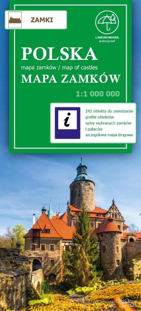 Mapa zamków Polski 1:1 000 000 laminowana 242 obiekty