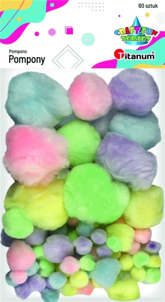 Pompony akrylowe mix kolorów pastelowych 60 sztuk