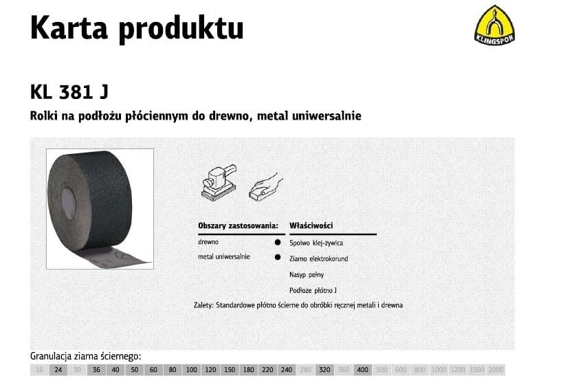 Płótno ścierne rolka 150 mm ziarnistość 36 KL381J 30 mb
