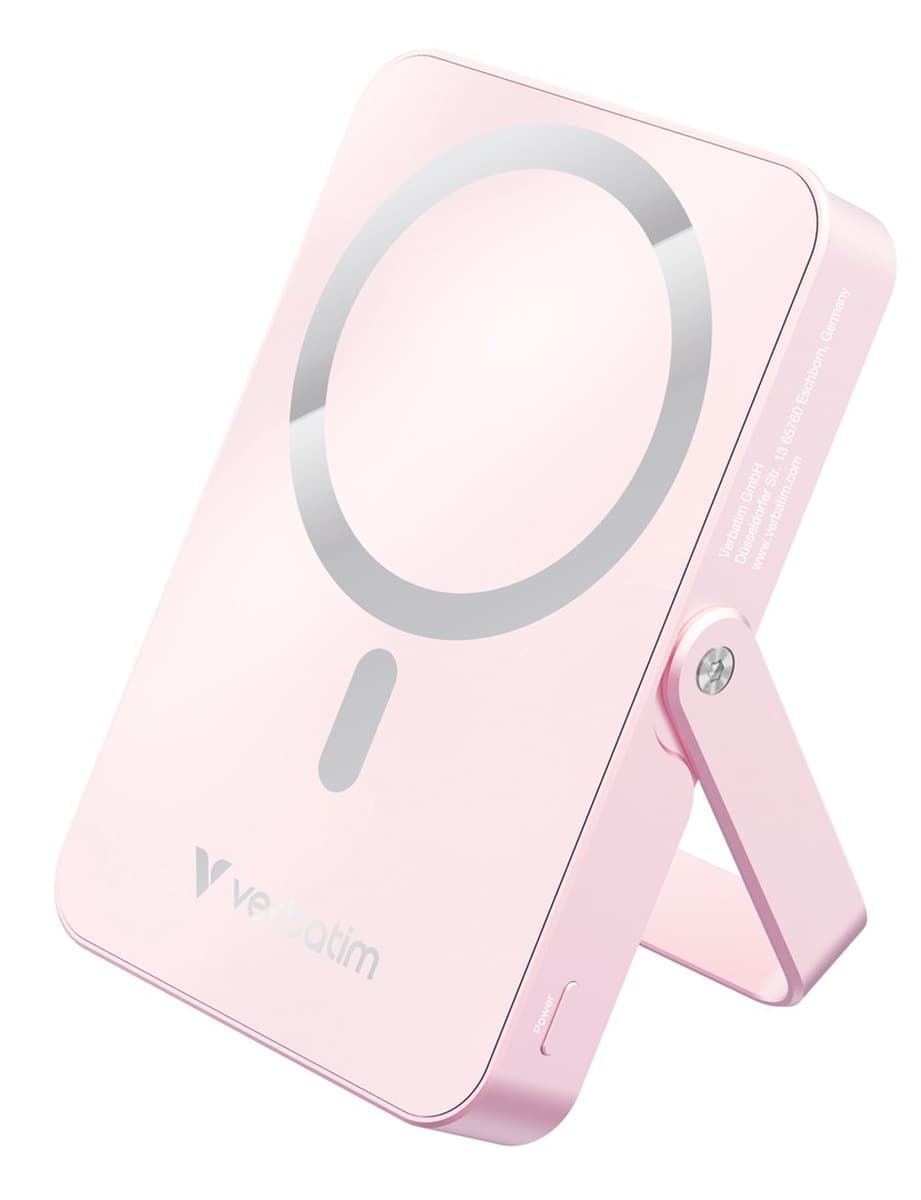 Powerbank Verbatim Charge 'n' Go Magnetic Wireless z podstawką, 10000mAh, USB-C PD 3.0, różowy