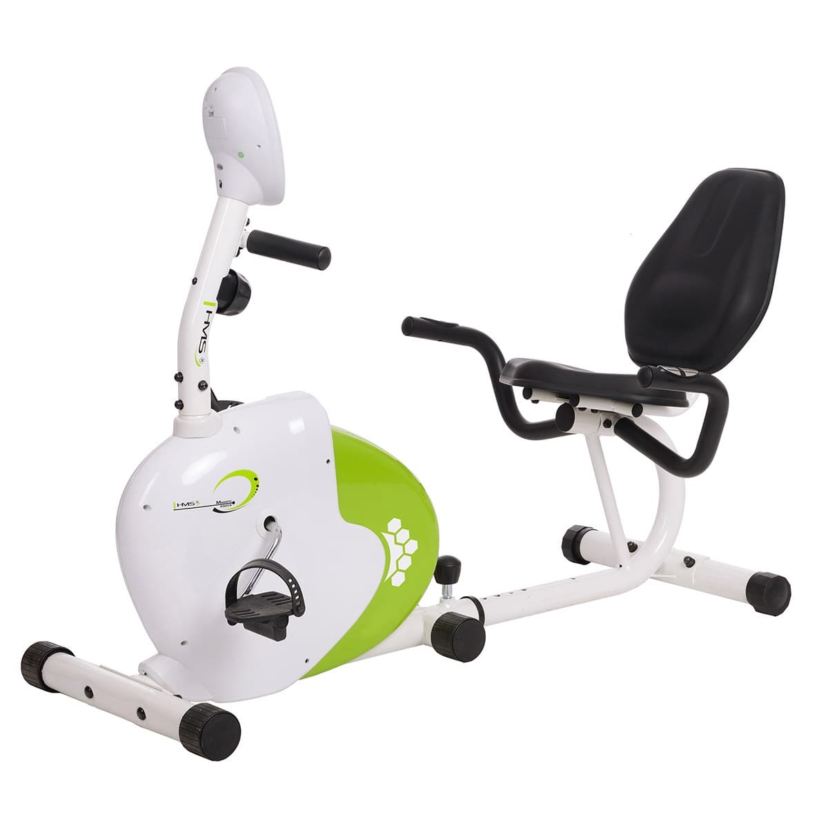 Poziomy rower stacjonarny magnetyczny biało-zielony HMS 9 kg