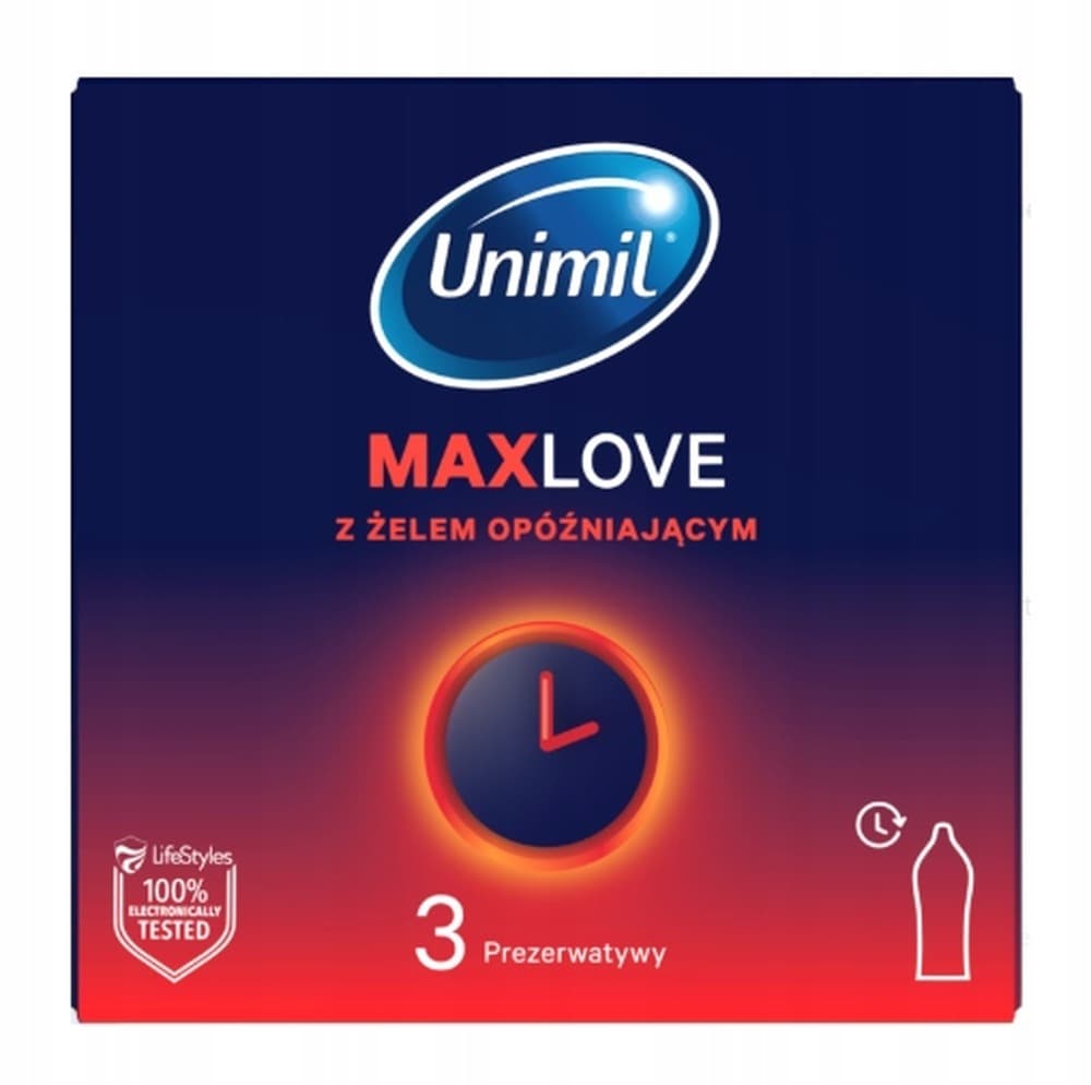 Prezerwatywy Unimil Max Love z żelem opóźniającym 3 sztuki