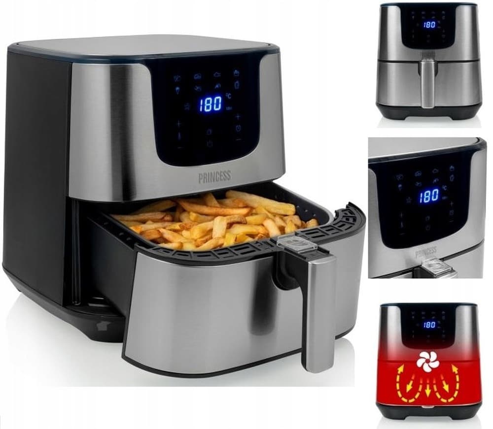 Princess 182060 Frytkownica beztłuszczowa 5,5 l, 1700 W, srebrna
