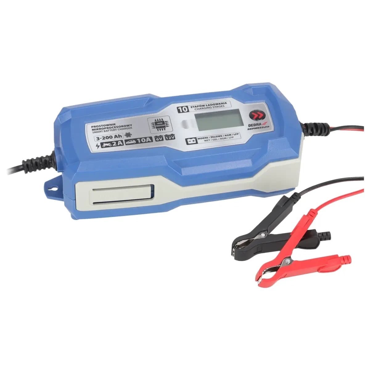 Prostownik mikroprocesorowy 10A LCD 6/12V 3-200Ah LFP