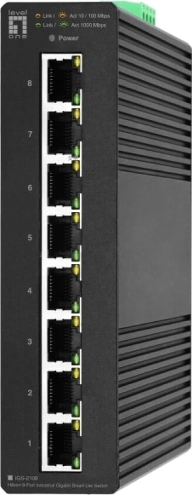 Przełącznik sieciowy LevelOne Hilbt Industrial GB/SL 8-portowy, 1Gbps, IP30, montaż na szynie DIN