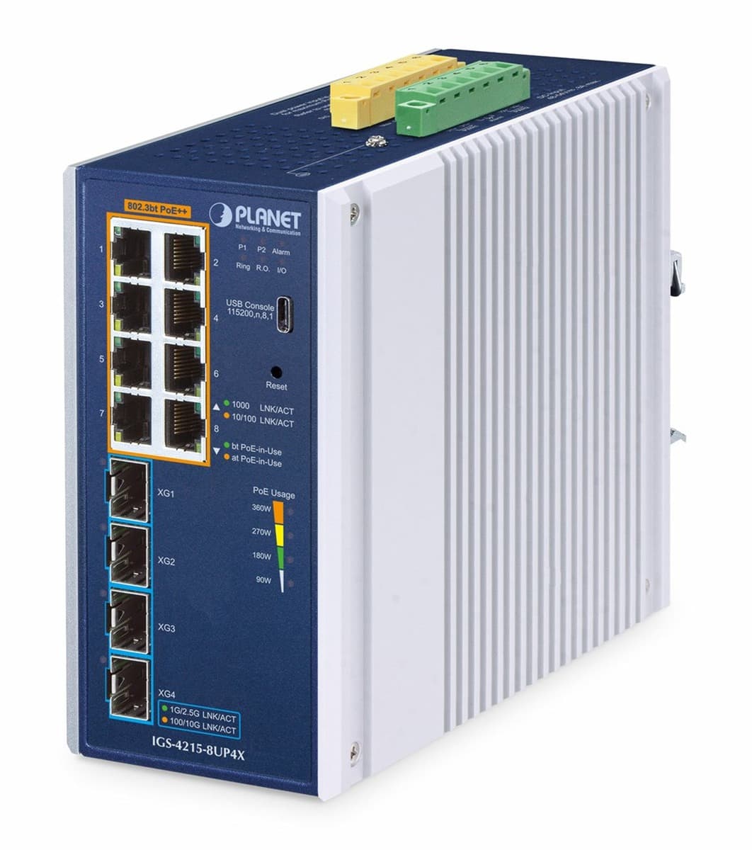 Przełącznik zarządzalny Planet IP30 8 portów Gigabit Ethernet L2/L4 aluminium niebieski