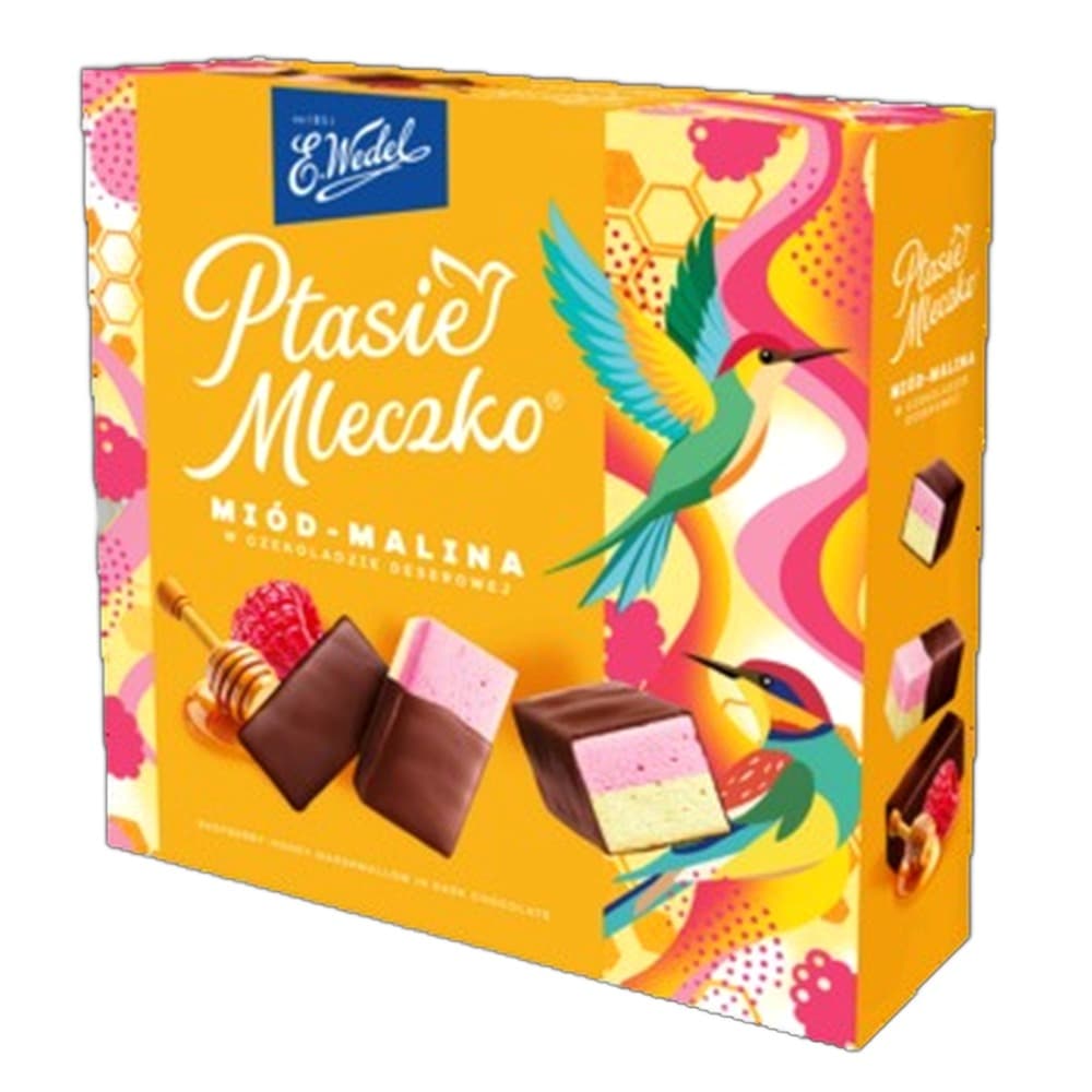 E.Wedel Ptasie mleczko miód-malina w czekoladzie deserowej 340g