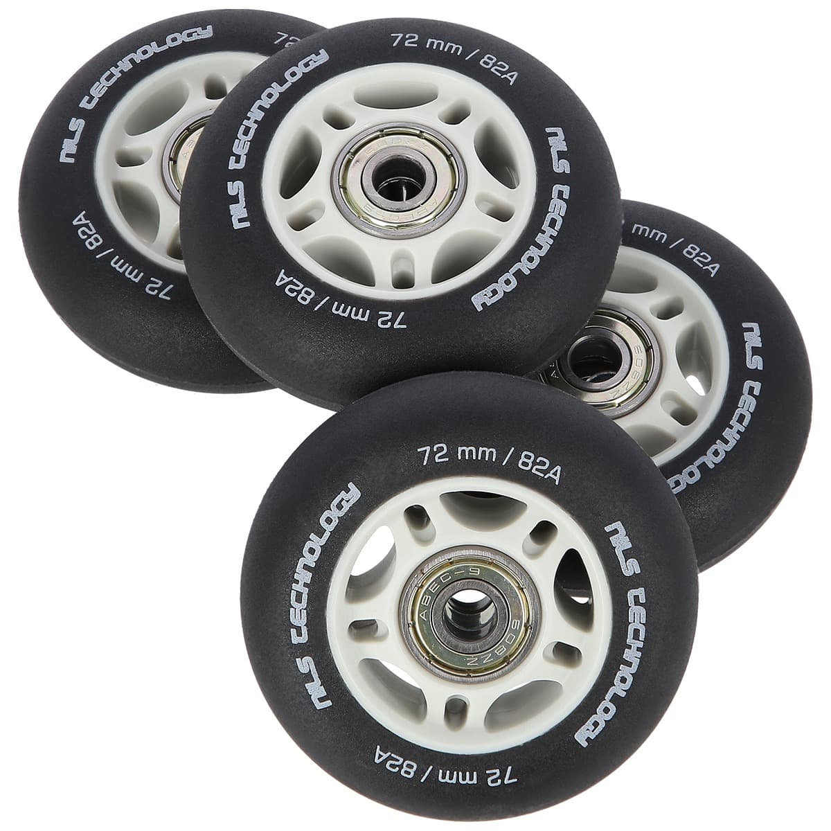 Nils Extreme Zestaw kół PU 72x24 82A 4 szt. + ABEC-9 8 szt. Czarne Matowe